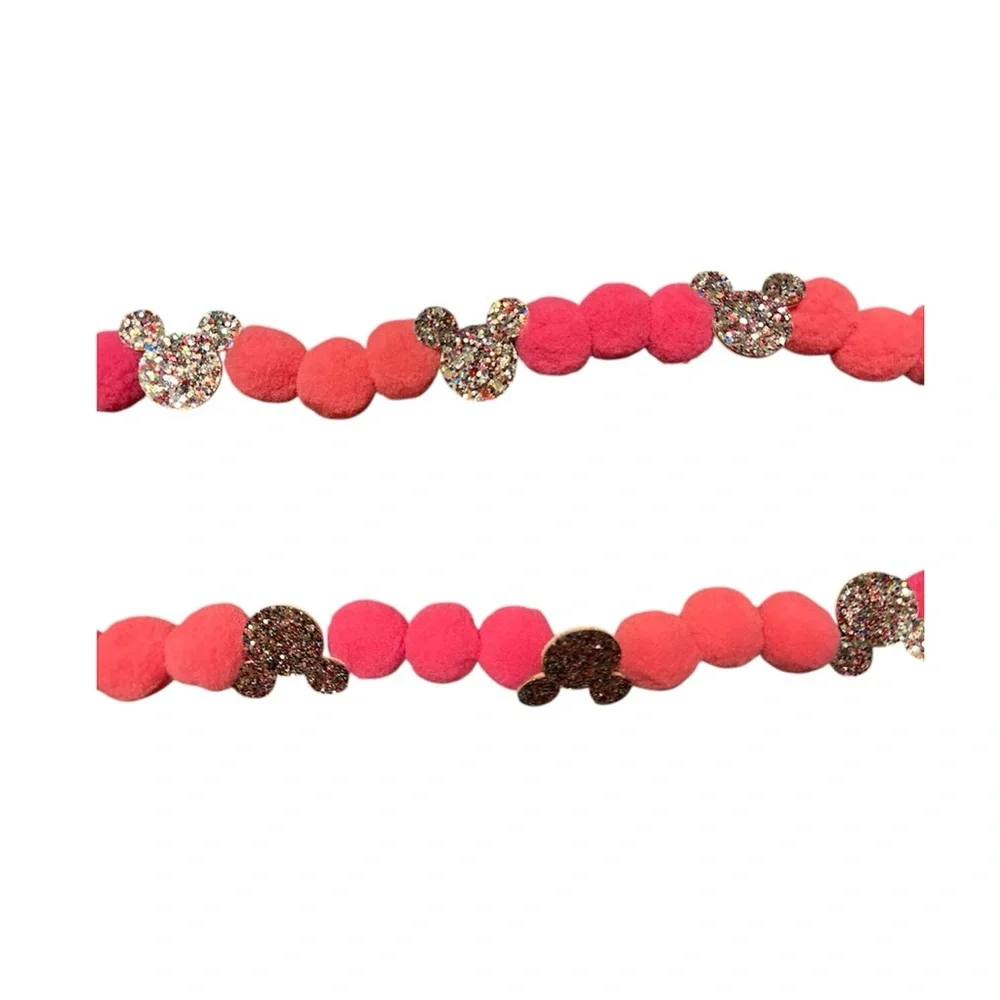 7 ft Valentine's Day Pinks Disney Glitter Mickey Pom Pom Garland Handmade thread